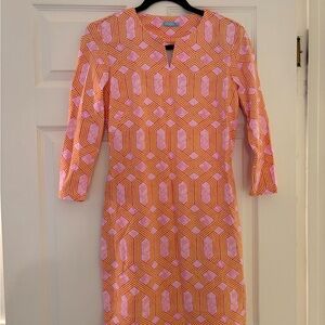 Geometric Patterned Pink and Orange Dress